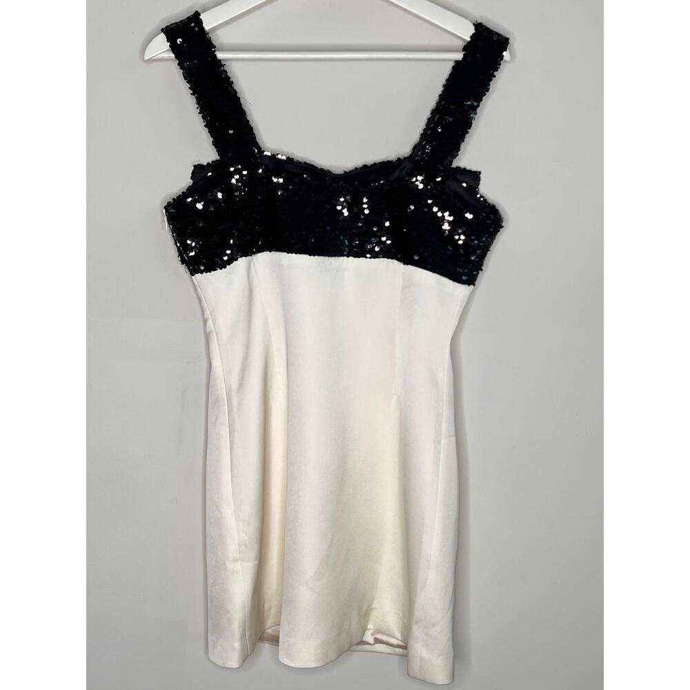 Endless Rose Sequin Bow Sleeveless Square Neck Mini Dress Cream/Black Women's S - Picture 9 of 10